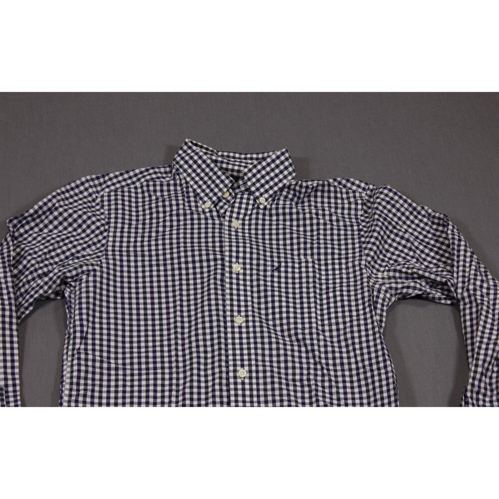 Nautica Shirt Mens Long Sleeve Purplish Blue gingham Button Up Slim Fit SZ S - Picture 2 of 9